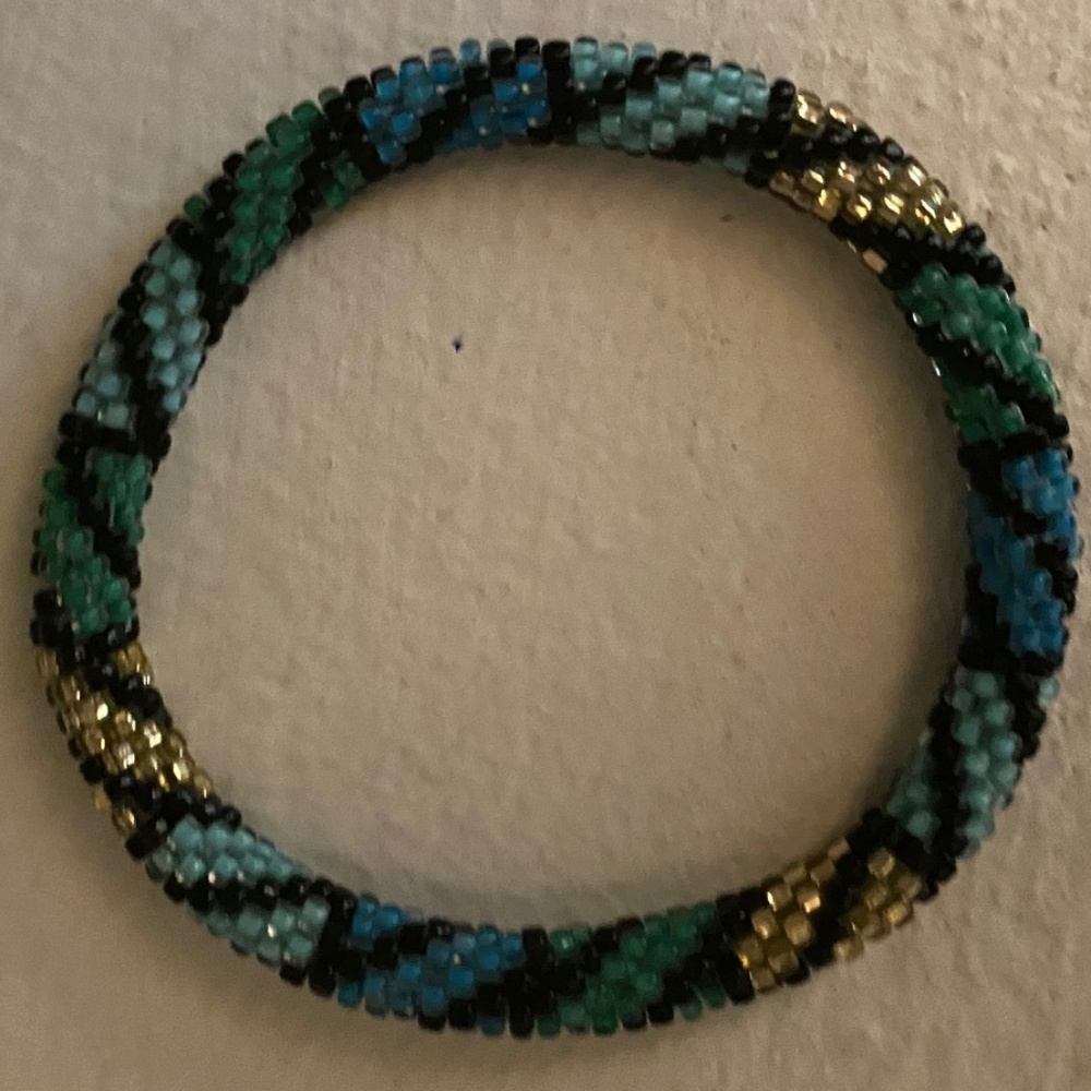 Black & gold & teal woven bracelet